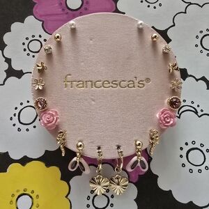 Francesca's Collections Pink and Gold Floral Earrings